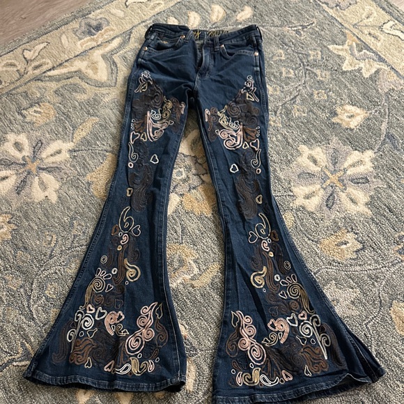 Wrangler Dark Blue Embroidered Flare Jeans - Picture 4 of 4